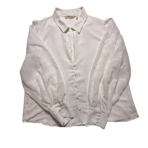 Soft Surroundings Lorenza White Embroidered Puff Sleeve Blouse Women’s XL - Picture 2 of 12